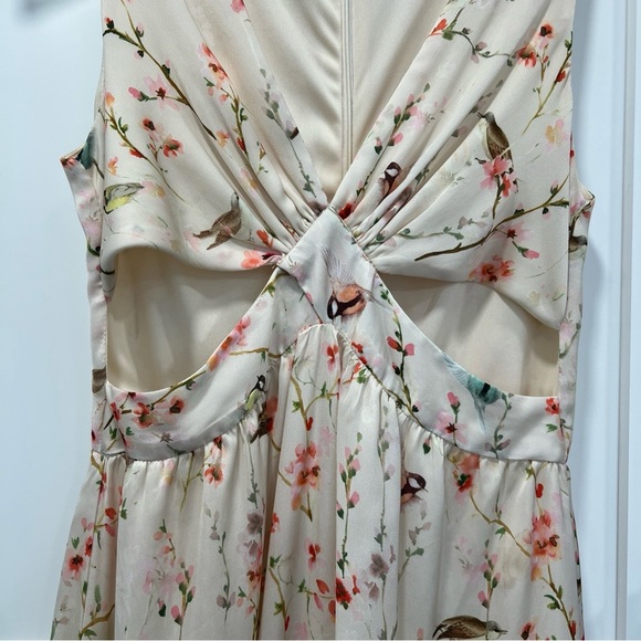 Zara Cherry Blossom Floral Bird Print Open Side Cut Out Maxi Dress Small - Picture 5 of 10
